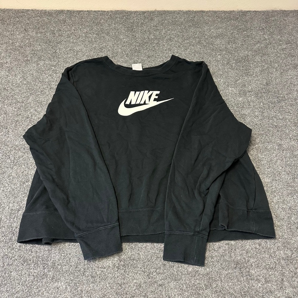 Nike Sweatshirt Womens Size 2X Black Long Sleeve Pullover Swoosh Relaxed Fit